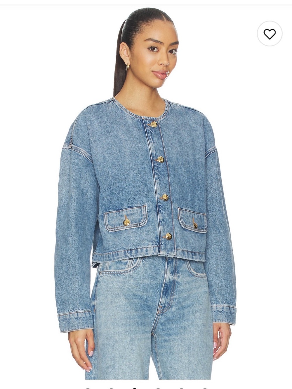 Anine Bing Light Blue Denim Jean Jacket with Gold Buttons